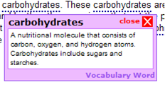 Pop-up vocabulary